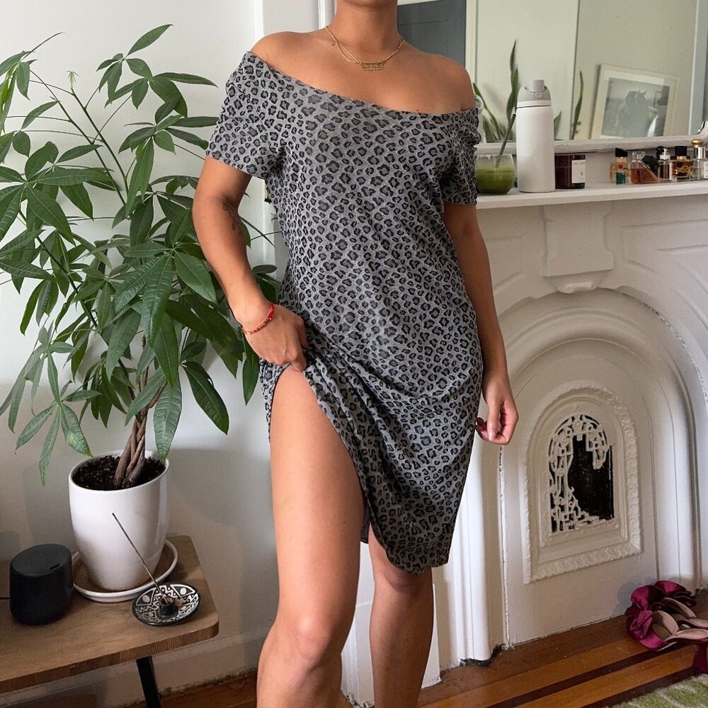 Gray Leopard Print Midi Dress